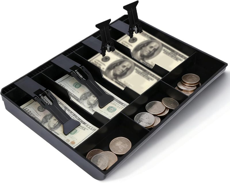 Frdhee Cash Register Drawer Insert Tray 4 Bill 3 Coin, Money Tray Cash Register Drawer Insert Tray Storage Organizer Drawer for Supermarkets Shops Commercial Currency Black (4 Bill 3 Coin) - Image 1